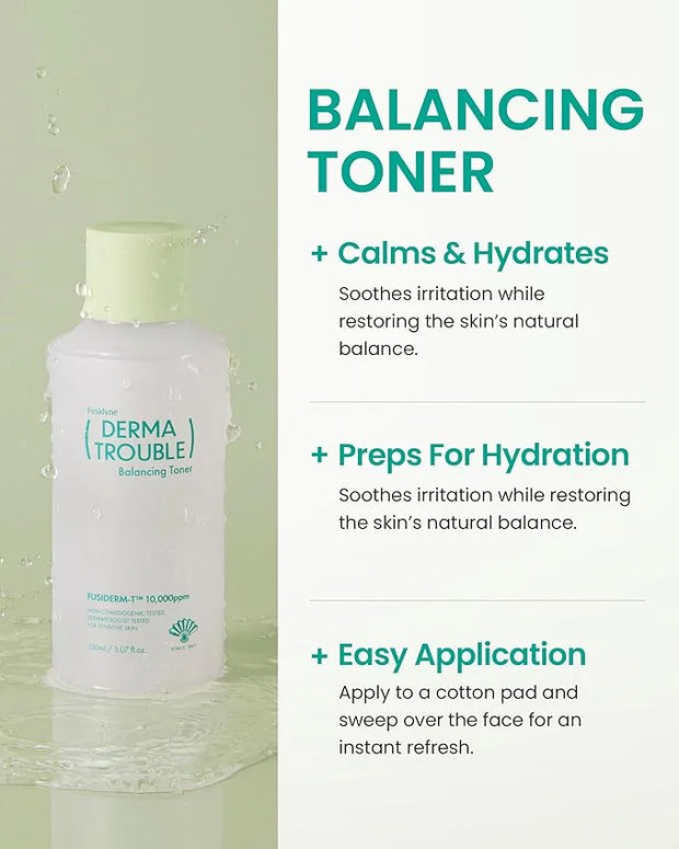 Derma Trouble 3-Step Acne Kit - Korean Skin Care Routine for Clogged Pores & Sensitive Skin, Gentle pH-Balanced Cleanser, ...