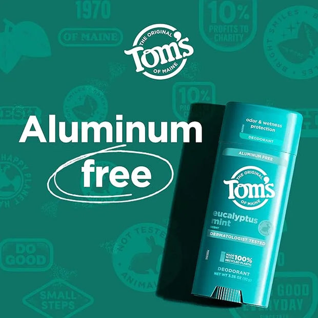 Tom's of Maine Eucalyptus Mint Aluminum Free Natural Deodorant For Women & Men | Goes on Clear | Odor & Wetness Protection...