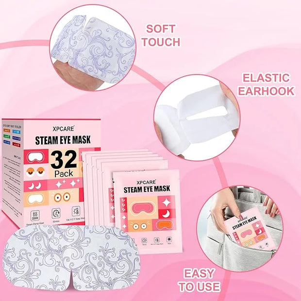 XPCARE 32 Pack Steam Eye Masks for Dry Eyes, SPA Warm Sleep Eye Mask, Disposable Heated Eye Mask for Dark Circles, Puffy E...