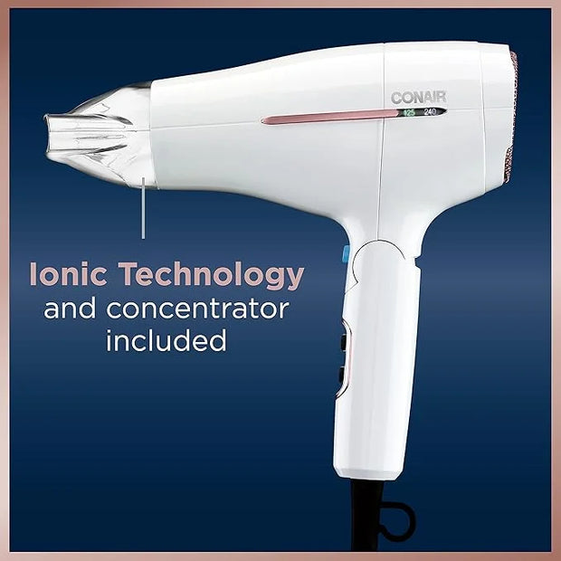 Conair Hair Dryer, Worldwide Travel Hair Dryer with Smart Voltage Technology and Folding Handle, Includes Concentrator - P...