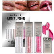 3 PCS Glitter Lip Gloss Set, Hydrating Nourishing Sparkling Plumping Lip Oil, Long Lasting Glossy Lip Balm Lip Care, Trans...