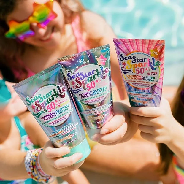 Seastar Sparkle - Rainbow Party Cake Scented Glitter Sunscreen - SPF 50 - Biodegradable Sunscreen, Kids, Water Resistant, ...