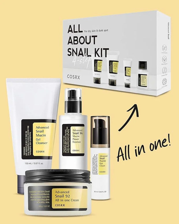 COSRX All About Snail Set + Hydrogel Mask 3EA- Snail Mucin Skincare Set and Glass Glow Hydrogel Collagen Face Mask, Travel...