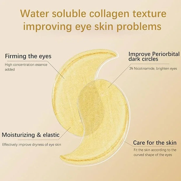 24K Gold Eye Masks, Crystal Collagen Eye Patches for Puffy Eyes, Reducing Fine Lines, Effectively Moisturizing Gold Eye Ma...