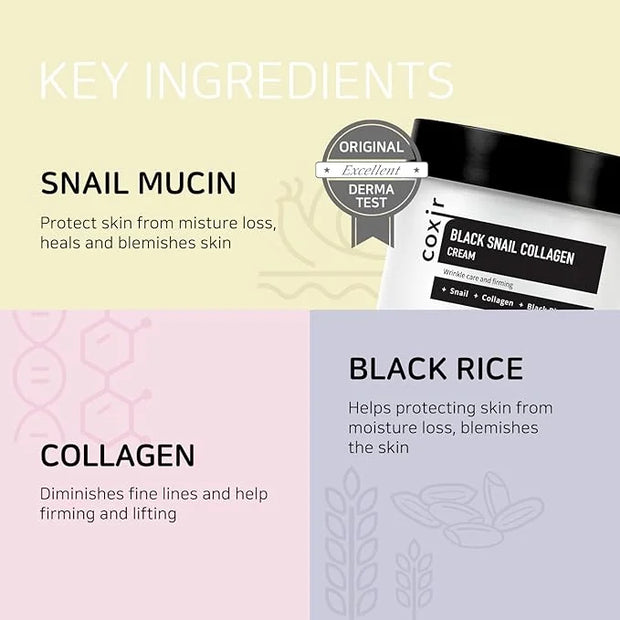 coxir BLACK SNAIL COLLAGEN EYE CREAM 1.01 fl.oz + CREAM 1.01 fl.oz | Black Foods, Snail Mucin, Collagen | Firming, Lifting...