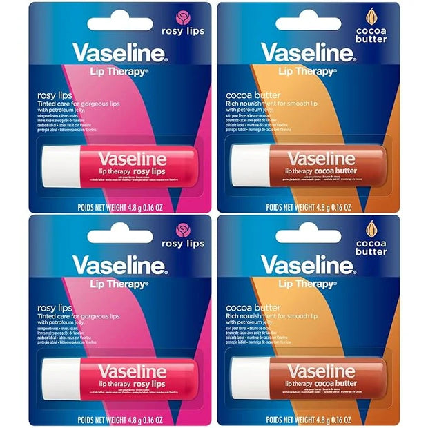 Vaseline Lip Therapy Variety 4-Pack – Rosy Lips + Cocoa Butter Moisturizing Lip Balm with Vitamin E, 0.16 Oz Ea - Product ...