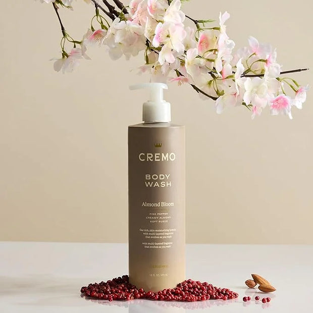 Cremo Skin Moisturizing Almond Bloom Women's Body Wash, Notes of Spicy Pink Pepper, Creamy Almond, and Soft Suede, 16 Fl O...