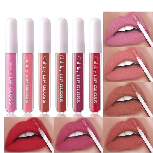 Multicolor Lip Gloss Non-Sticky Matte Long-lasting Color Lip Lacquer Liquid Lipstick Makeup Set Natural Glowy 6 Pcs-01 - P...