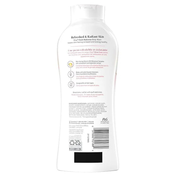 Olay Body Wash for Women, Fresh Radiance, Refreshing & Renewing, Made with Plant Based Cleansers, B3 Botanical Complex, Fo...