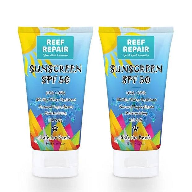 Reef Safe Sunscreen SPF 50 (2 Pack) - Natural, Travel Size, Water Resistant, Moisturizing, Broad Spectrum UVA/UVB Coral Fr...