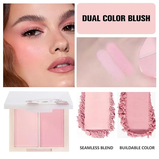 Dual Powder Matte Blush Palette – Soft Pink & Rosy – Matte Finish, Buildable Long Lasting Face Blush Makeup,Lightweight, V...