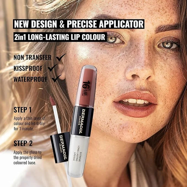 Dermacol NEW 16-Hour Lip Colour, Highly Pigmented Glossy Lip Stain, Two-Phase Lip Plumper Gloss, Kissproof Lip Makeup Prod...