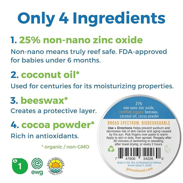 Waxhead Tinted Reef Safe Sunscreen Travel Sunscreen, Kids Sunscreen, Zinc Oxide Sunscreen Sunblock Paste, Tinted Sunscreen...