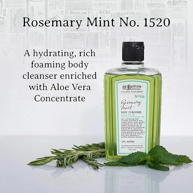 C.O. Bigelow Rosemary Mint Body Cleanser, Village Perfumer Moisturizing Body Wash for Men and Women with Aloe Vera, Sodium...