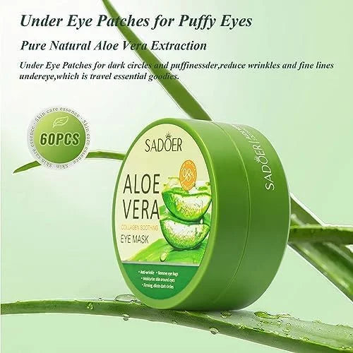 Under Eye Patches, Eye Mask, Eye Patches for Puffy Eyes and Dark Circles - 60 PCS Aloe Vera Under Eye Mask to Reduce Puffi...