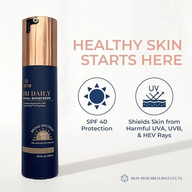 SRI Daily Facial Sunscreen - SPF 40 - Anti-Aging with Lipochroman & Peptides - Transparent Zinc Oxide - Universal tint & W...