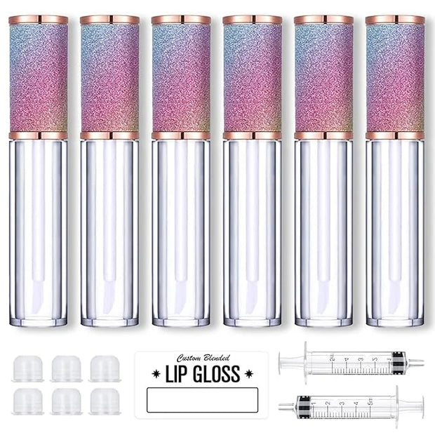 AMORIX 6pcs Lip Gloss Tubes with Wand 5ml Empty LipGloss Containers Rainbow Lipgloss Bottles Crystal Lip Gloss Supplies Ki...