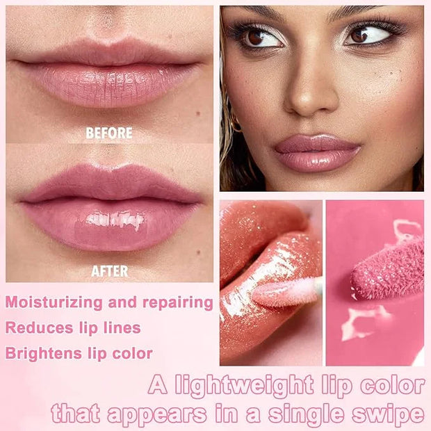 6 PCS Hydrating Lip Oil, Big Brush Head Lip Glaze Shiny Transparent Lip Glow Oil, Nourishing & Non-sticky Long Lasting Fre...