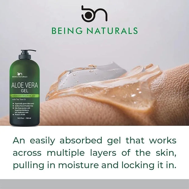 Aloe vera Gel - from 100% Pure Organic Aloe - Natural Raw Moisturizer for Face, Body, Hair. Perfect for Sunburn, Acne, Raz...