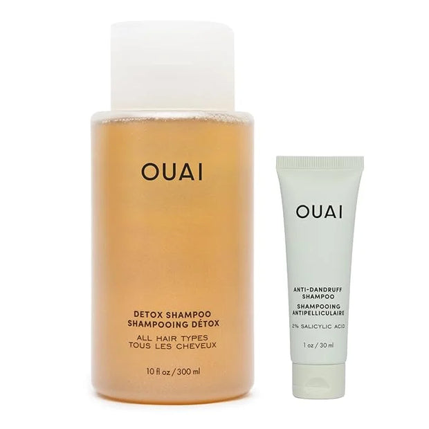 OUAI Detox Shampoo (10 fl oz) & Anti-Dandruff Deluxe Size (1 fl oz) Bundle - Soothing, Clarifying Shampoo Set for Dry, Fla...