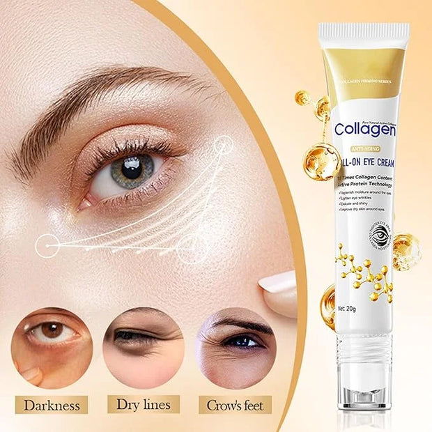 Collagen Eye Cream Anti Aging, Eye Cream with Roller for Dark Circles and Puffiness, Reduce Fine Line, Tightening Lifting ...