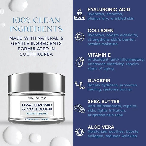 Korean Hyaluronic Acid & Collagen Face Moisturizer - Dermatologist Tested, Ultra Hydrating, Anti-Aging, Clean Beauty, Crue...