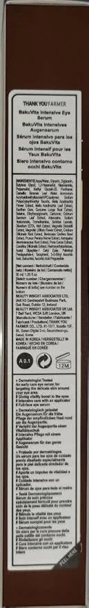 THANKYOU FARMER BakuVita Intensive Eye Serum - Retinol Alternative Bakuchiol, Vitamin C Eye Cream, Vitamin E, Korean Eye C...