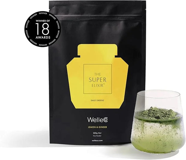 WelleCo The Super Elixir Daily Greens Powder, Probiotic Drink Mix with Whole Foods, Gluten Free, Vegan Gut Health Powder, ...