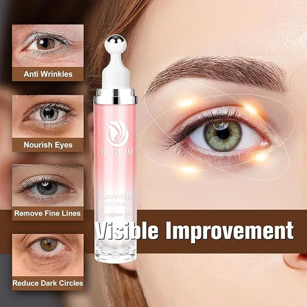 5% Caffeine Eye Serum, Eye Cream with 360°Massage Ball for Dark Circles and Puffiness, Fine Lines and Under Eye Bags, 0.5 ...