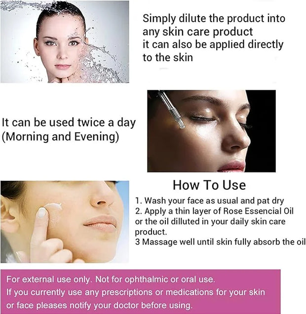 Rose Essential Oil, Face Rose Oil, Moisturizer Rose Oil, Anti Ageing & Anti Wrinkle Serum, Rose Oil for Face, Skin Care, 1...