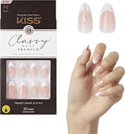 KISS Classy Nails Premium, Press-On Nails, Nail glue included, 'Highlights', French, Medium Size, Almond Shape, Includes 3...