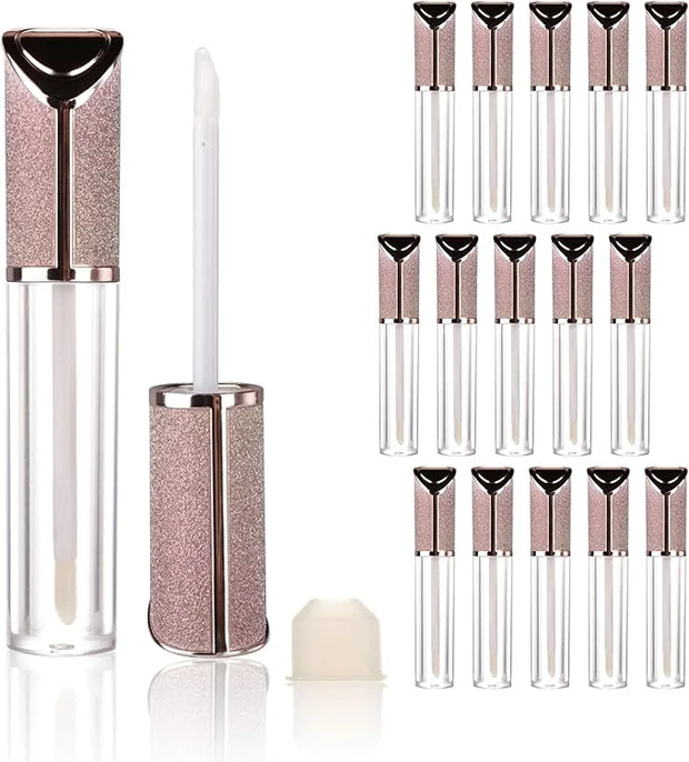 COSIDEA 15pcs Round Empty 5ml 0.17oz lip gloss tubes with wand and Gradient pink leather slope cap Lipgloss tube container...