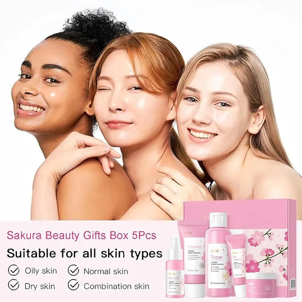 Skincare Set Japan Sakura Skin Care Set - Skincare Kits Gifts for Teen Girls, Travel Kit for Women Skin Care Routine Kit: ...