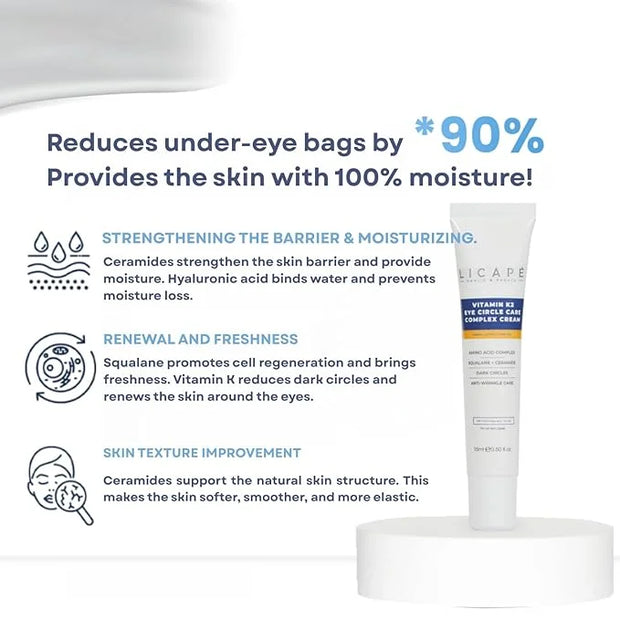 Eye Cream with Vitamin K2 - Moisturising Eye Care Against Dark Circles & Bags - Anti-Wrinkle & Firming Effect - 15 ml - Pr...