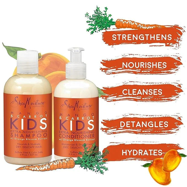 Shea Moisture Mango & Carrot Kids, Extra-Nourishing, Shampoo (8 Oz) and Conditioner (7.7 Oz), Orange Blossom Extract, Dry,...