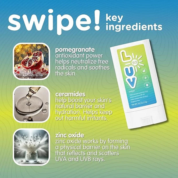 Swipe! SPF 50 Mineral Sunscreen Stick, Broad-Spectrum Protection Against UVA & UVB Rays, Perfect For Everyday Activities &...