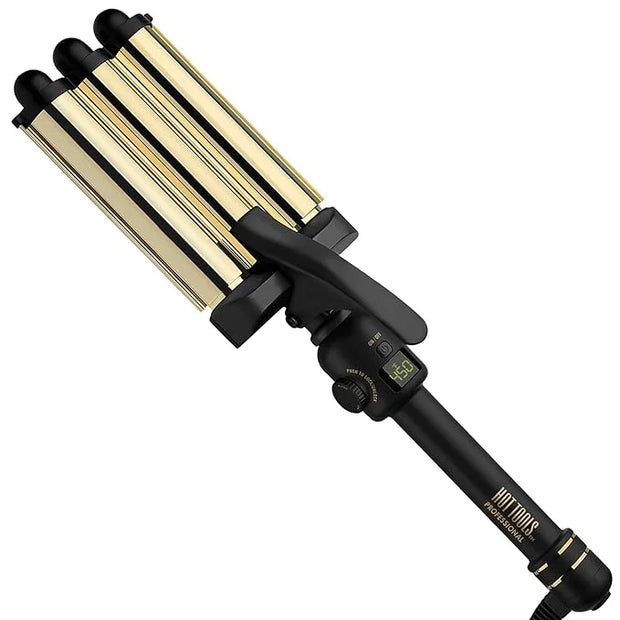 Hot Tools Pro Artist 24K Gold Digital 3 Barrel Hair Waver | Long Lasting Defined Waves (Jumbo Size) - Product Image