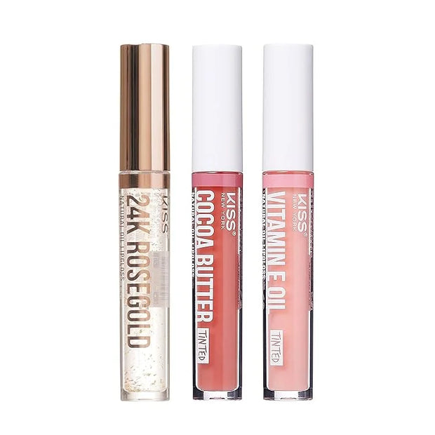 3 PACK Lip Oil Gloss, Hydrating Non-Sticky Lip Oil, 100% Natural Oil, Lightweight, Moisturizing, Nourishing (Rosegold & Co...