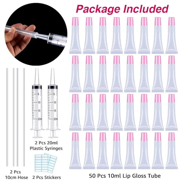 AMORIX 50PCS Lip Gloss Tubes Empty 10ml Pink Cap Lip Gloss Containers Lip Balm Tubes Cute Squeeze Tubes Lipgloss Making Su...