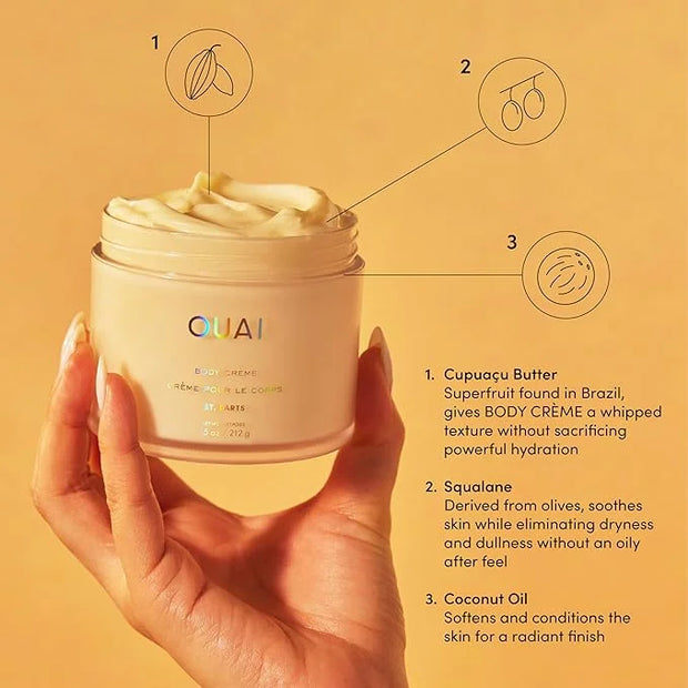 OUAI Body Cream, St. Barts - Hydrating Whipped Body Cream with Cupuaçu Butter, Coconut Oil and Squalane - Softens Skin and...