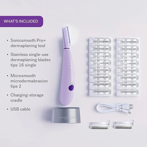 Michael Todd Beauty Sonicsmooth Pro+ Dermaplane Razor for Women Face + Eyebrow trimmer Dermaplaning System w/LED Light Pea...