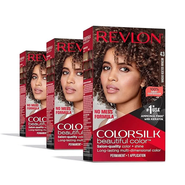 Revlon Colorsilk Beautiful Color Permanent Hair Color, (OLD VERSION) 43 Medium Golden Brown (Pack of 3) - Product Image