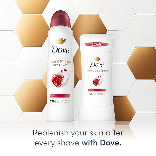 Dove Advanced Care Antiperspirant Deodorant Stick Revive to help skin barrier repair after shaving by boosting skin's cera...