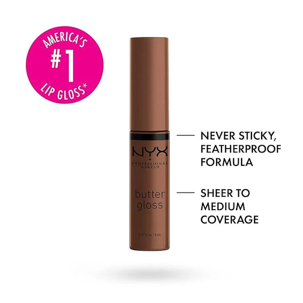 NYX PROFESSIONAL MAKEUP Butter Gloss Brown Sugar, Non-Sticky Lip Gloss - Fudge Me (Warm Brown) (Pack of 2) - Product Image