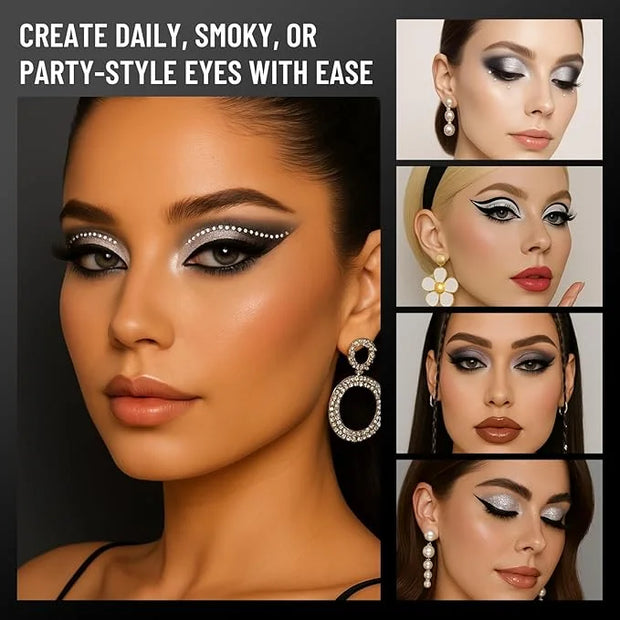 Black Eyeshadow Palette with Mirror Silver Gray Black Tones Matte Shimmer Smokey 6 Colors Mini Eye Shadow Pallet Travel Si...