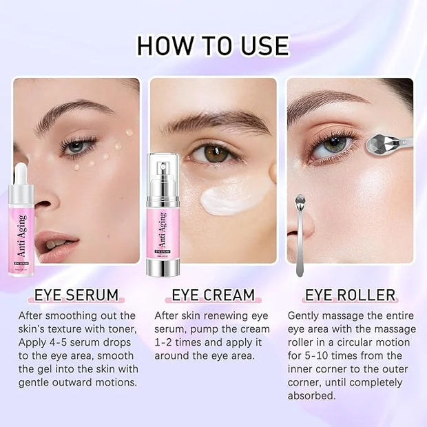 Caffeine Eye Serum Cream Kit for Dark Circles Under Eye Treatment Anti Aging For Puffiness Bags And Wrinkles 2 Fl Oz - Pro...
