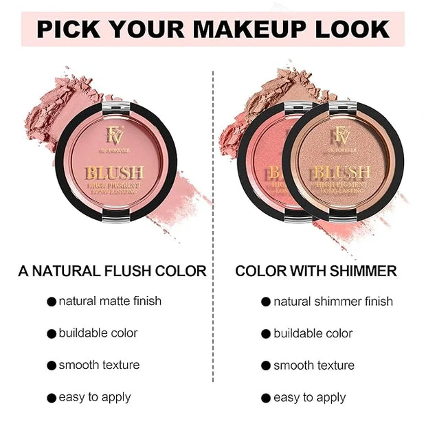 FV Long Lasting Powder Blush - Lightweight Smooth & Blendable Cheek Makeup, High Buildable Color, Transfer-Resistant Shimm...