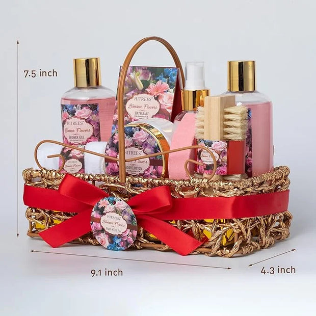 Spa Gift Basket for Women, ROSE & JASMINE Friendship Gifts Women, Tote Bag, Shower Gel, Hand & Body Cream, Hitrees Bath Gi...