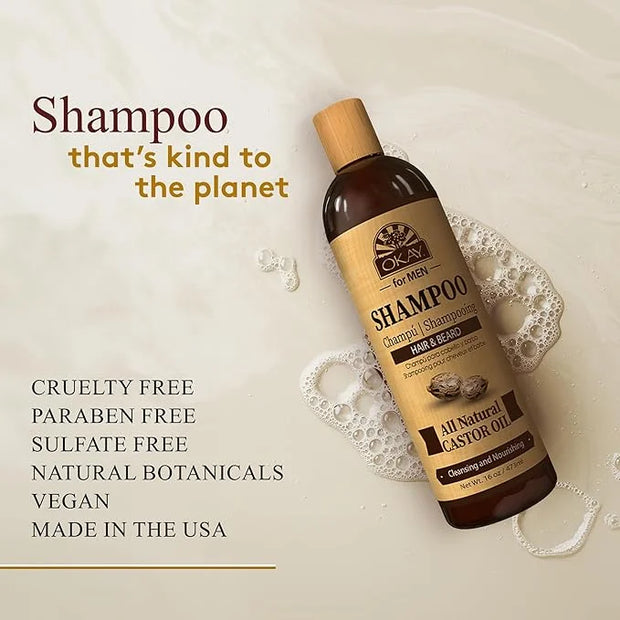 Okay for MEN Castor Oil Hair & Beard Shampoo - Hydrating Shampoo for Healthy Hair & Beard Growth, Moisturizing Care, Stren...