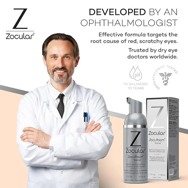 ZocuFoam Eyelid Cleanser - Foaming Eyelid Scrub - Natural pH Balanced Solution - 1.7 FL OZ (50mL) - Product Image